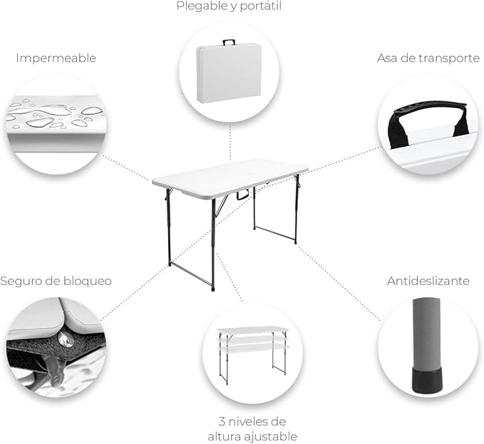 MESA PLEGABLE 1.80 MTS
